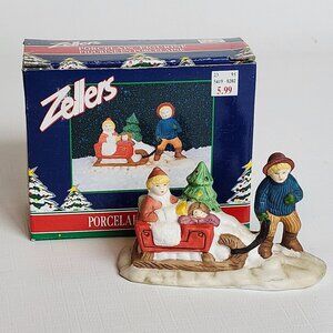 VINTAGE Dickens Collectables Hand-painted Porc Sledding Children Village ZELLERS